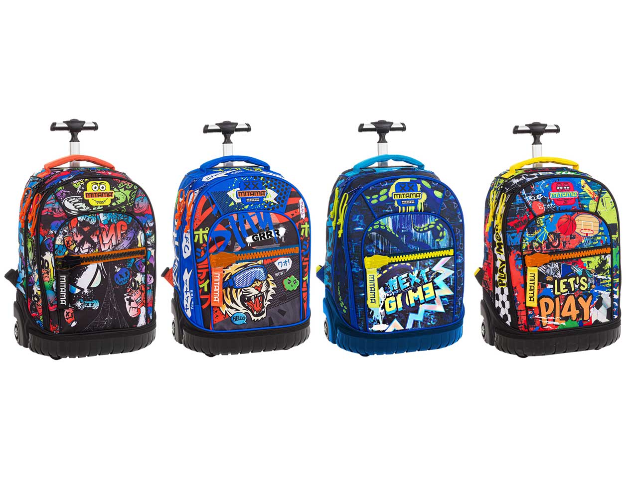 Zaino trolley scuola elementare Mitama, Run Boy in tessuto impermeabile assortiti con tasca laterale porta borraccia, 34x50x26 cm, 33 lt