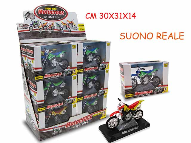 Moto cross in metallo con suono confezione da 12 pezzi assortiti ortiti