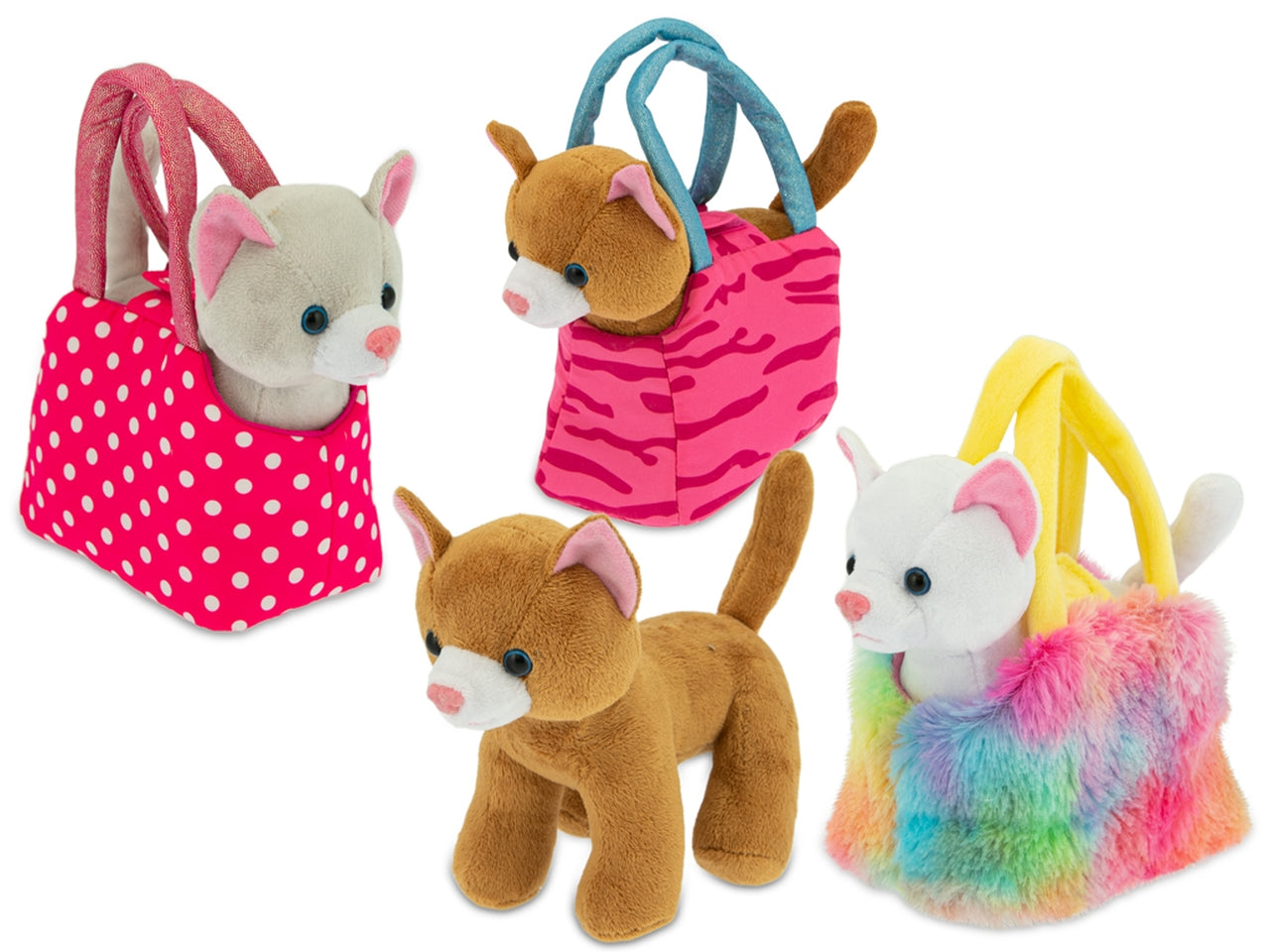 Peluche isola dei cuccioli - gatto in borsetta in 3 assortimenti misura 16cm