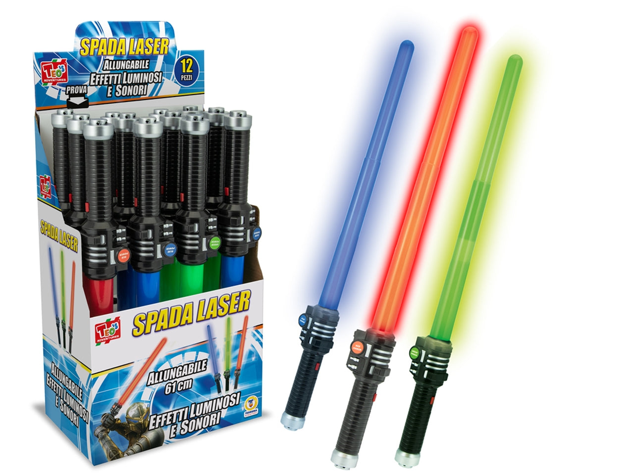 Spada laser allungabile in  3 colori assortiti ortiti