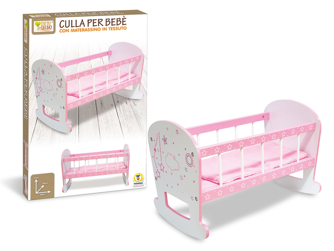 Fatto di legno letto per bebe' in legno 48x30xh.33cm