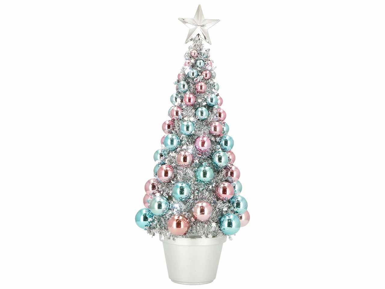Alberello di natale 21,5x20x50,5cm argento con led multicolor con funzionamento a batteria