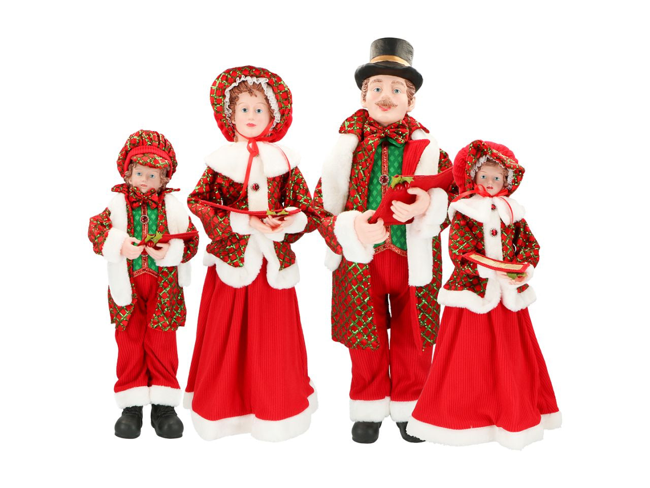 Famiglia di Cantori Natalizi vittoriani altezza 85cm rosso