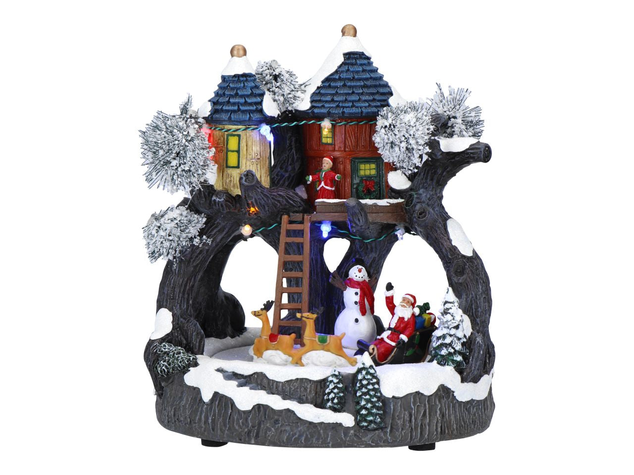 Giostrina natalizia casa sugli alberi 20,6x19,4x23,7cm con led a batteria
