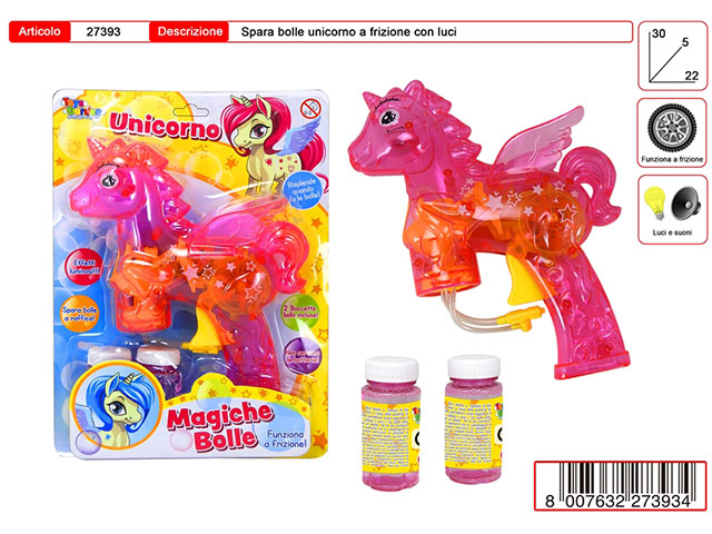 Pistola bolle unicorno a frizione 27393
