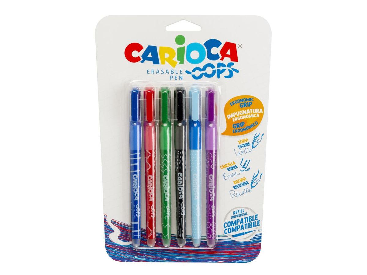 Carioca oops penna cancellabile  - la confezione contiene 6 penne di colori assortiti