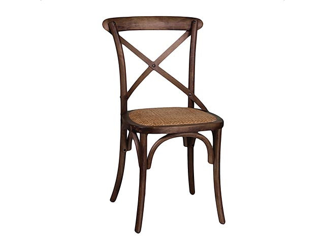 Sedia da pranzo in legno scuro rustica, bistrot con seduta impagliata - 51x55x89 cm - Vacchetti