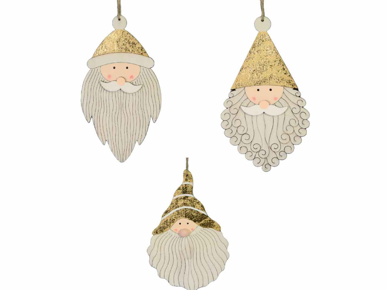 Babbo natale legno cappello oro 3 assortiti cm8x1x14