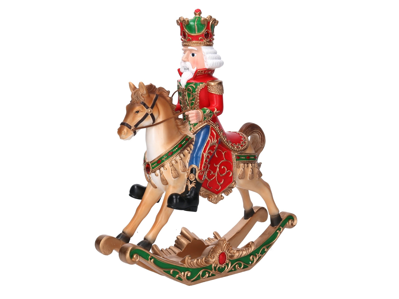 Schiaccianoci 39cm in resina con cavallo a dondolo