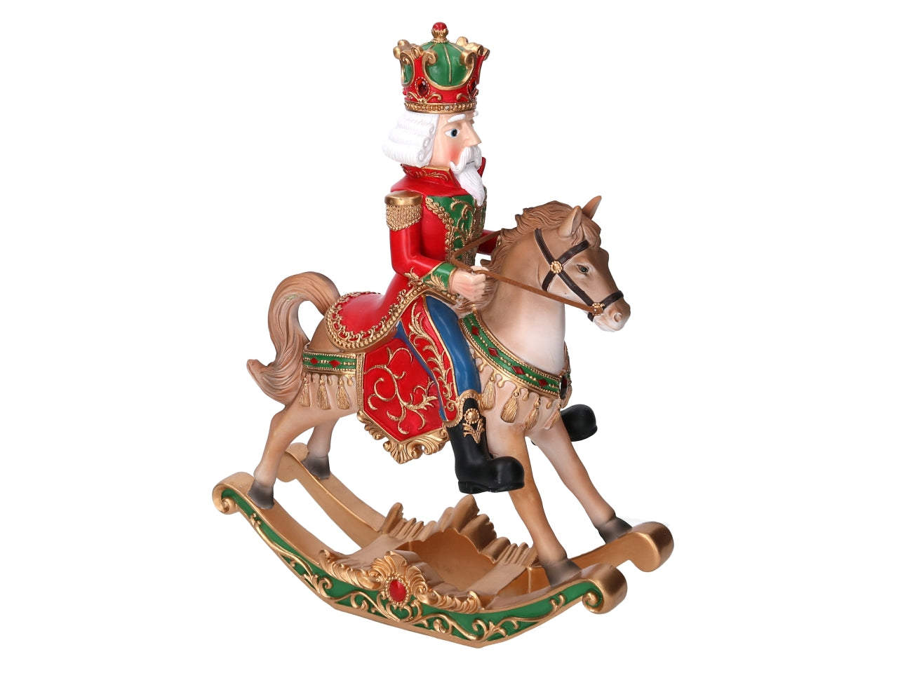 Schiaccianoci 39cm in resina con cavallo a dondolo