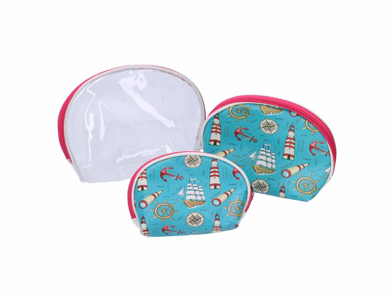 Beauty trasparente e azzurro 3 pezzi con decorazioni barca trasparente azzurro cm16x5h11 20x7h14  25x9h15 $