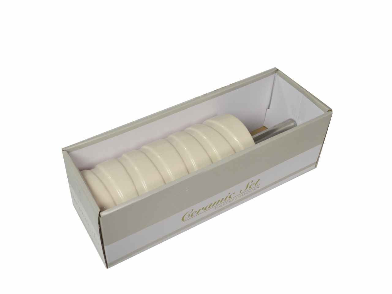 Portascopino in ceramica bianco cerchi tondo cm10,5h22/32