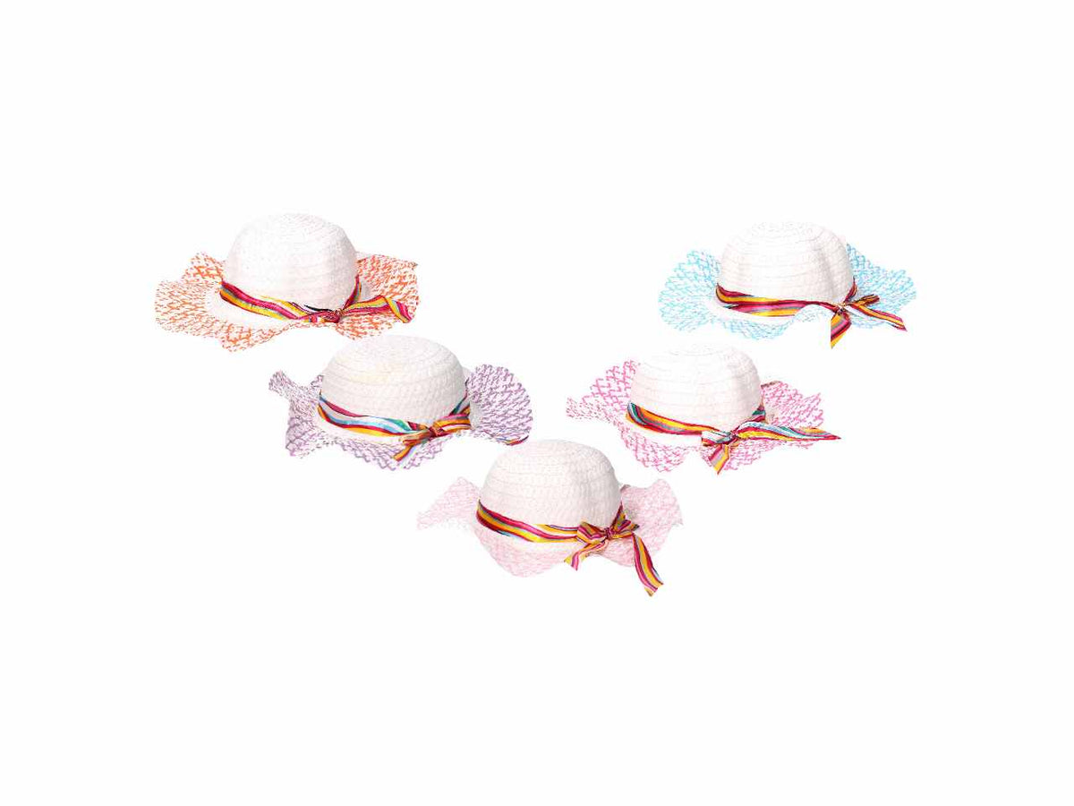 Cappello per bimba d.50x52cm con fiocco a righe in 5 colori assortiti $