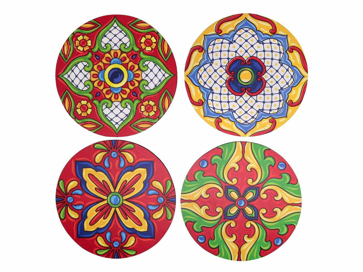 Mattonella in legno in confezione da 4 pezzi assortiti colore rosso forma rotonda d.20x0,5cm