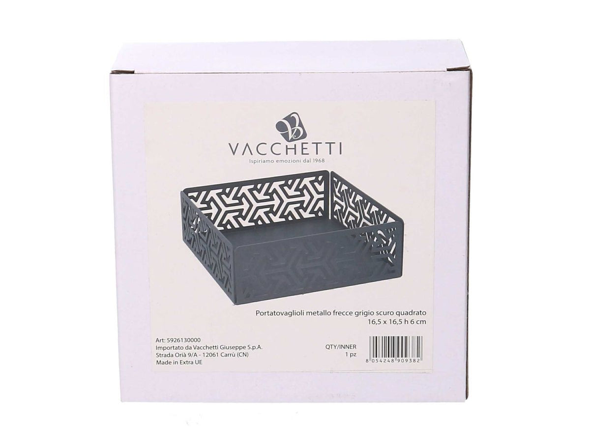 Portatovaglioli in metallo frecce grigio quadrato cm16,5x16,5x6