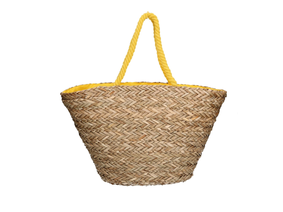 Borsa da spiaggia donna in paglia e tessuto, naturale e multicolor con fantasia frutta e dettaglio ricamato ananas, mini tasca laterale interna con cerniera - 58x18xh.30cm - Vacchetti