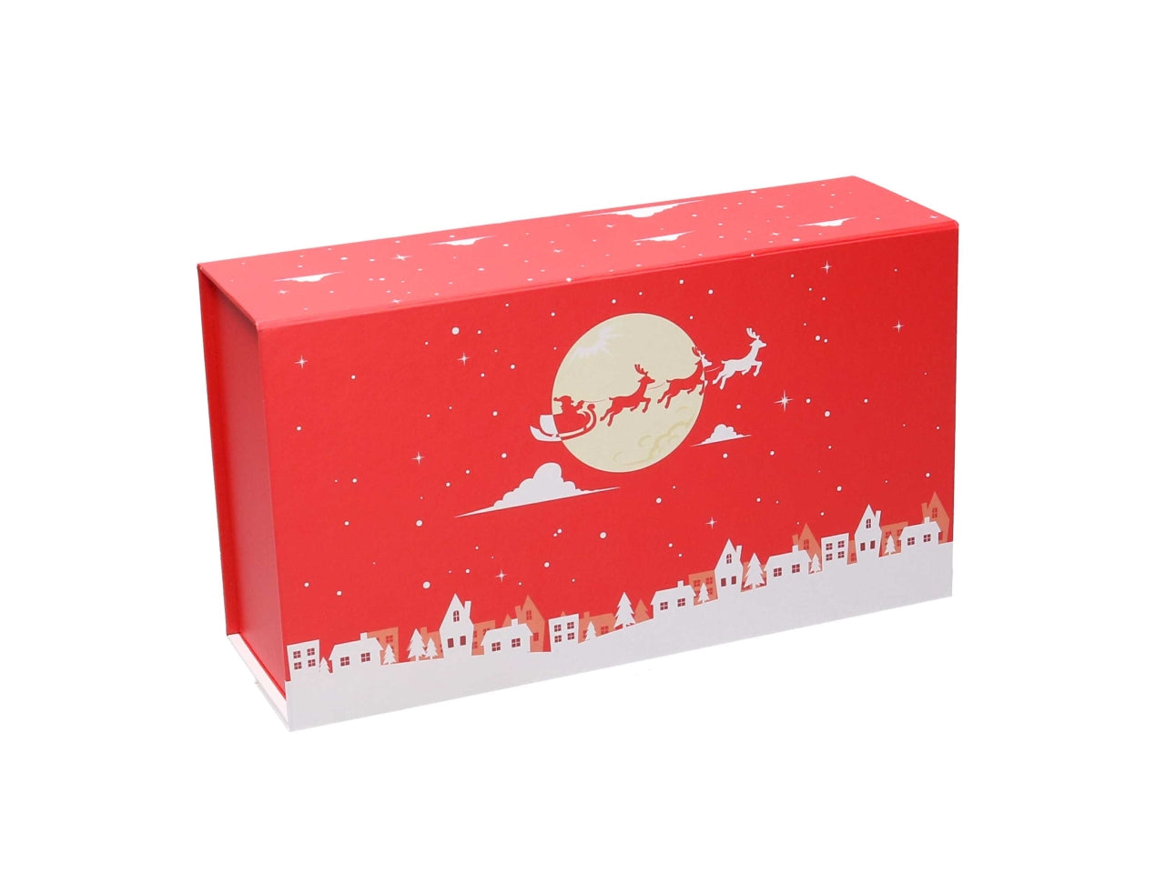 Scatola regalo natalizia in cartone rossa e bianca pieghevole 32x18x10 cm - Vacchetti