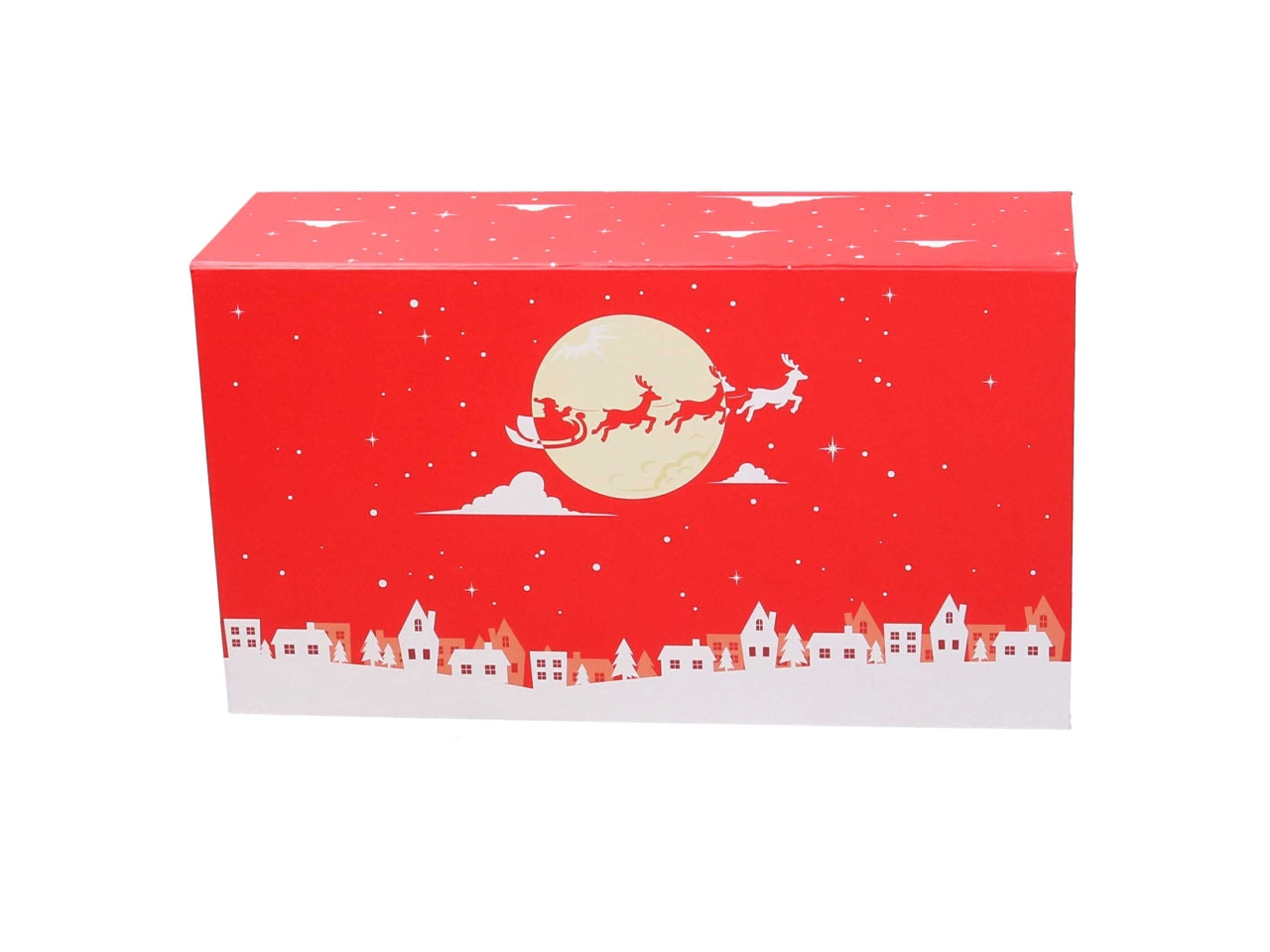 Scatola regalo natalizia in cartone rossa e bianca pieghevole 32x18x10 cm - Vacchetti