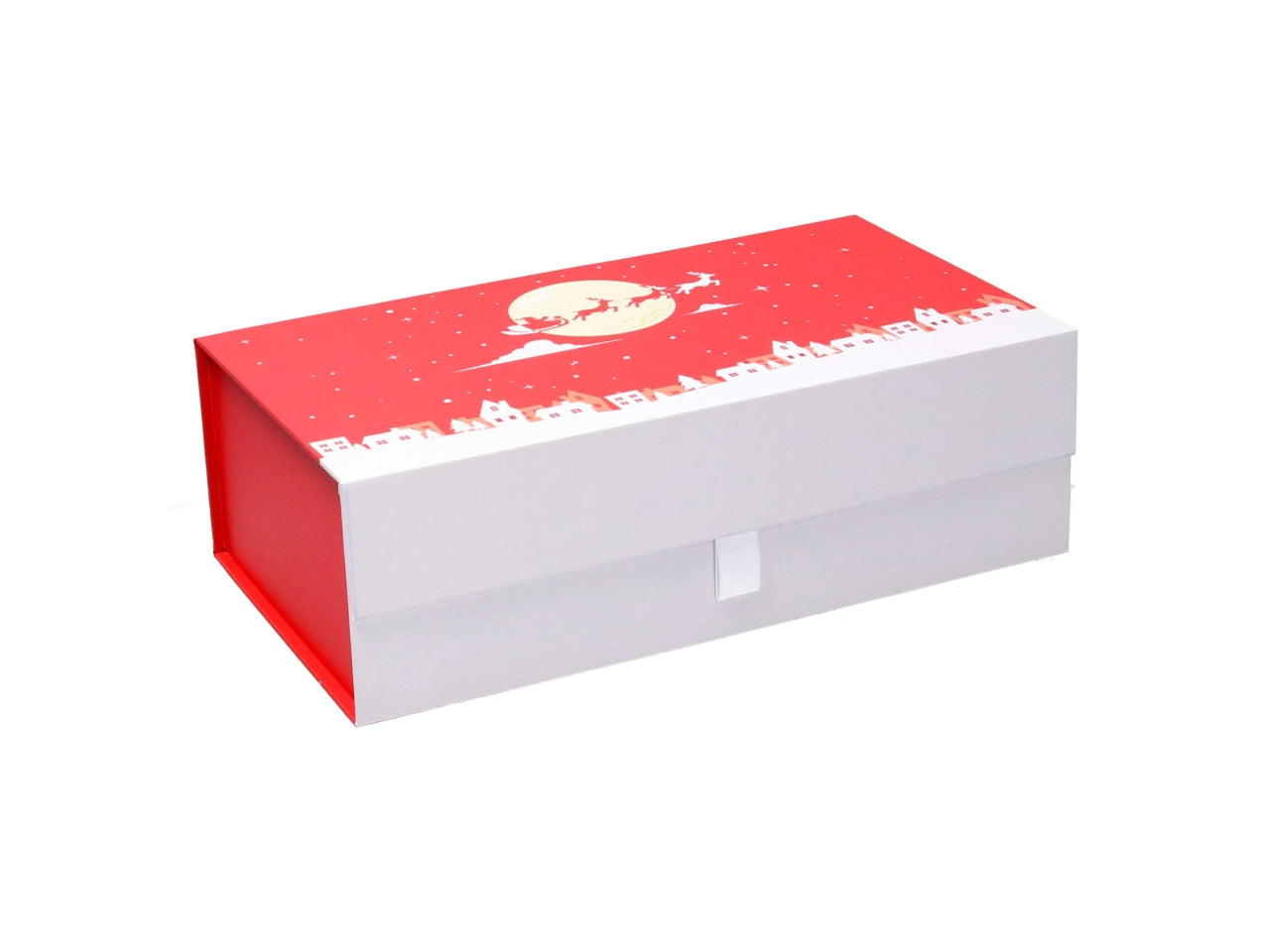 Scatola regalo natalizia in cartone rossa e bianca pieghevole 32x18x10 cm - Vacchetti