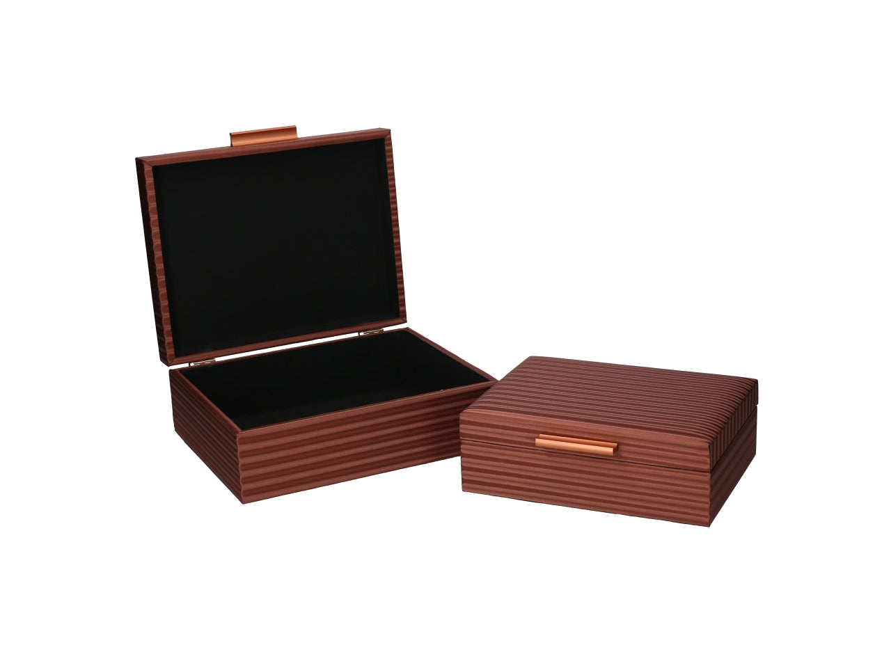Scatola vintage rettangolare in ecopelle noce a righe orizzontali, set da 2 pezzi â Vacchetti