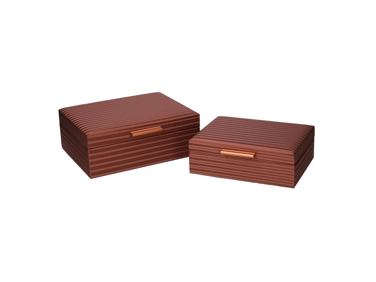 Scatola vintage rettangolare in ecopelle noce a righe orizzontali, set da 2 pezzi â Vacchetti