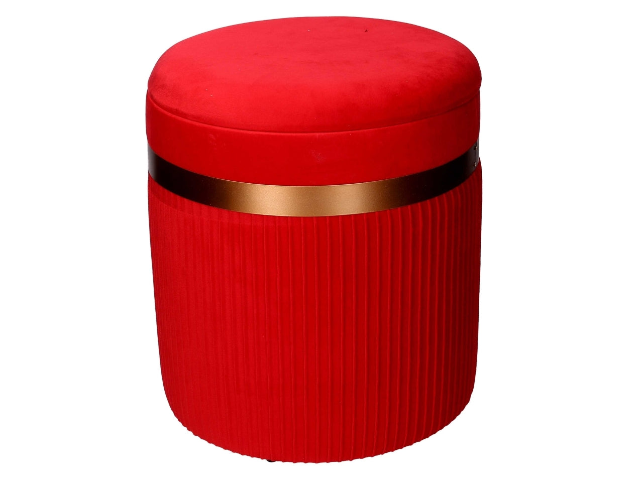 Pouf contenitore in velluto rosso con fascia bronzo 39 cm e 49 cm ,set da 2 pezzi - Vacchetti