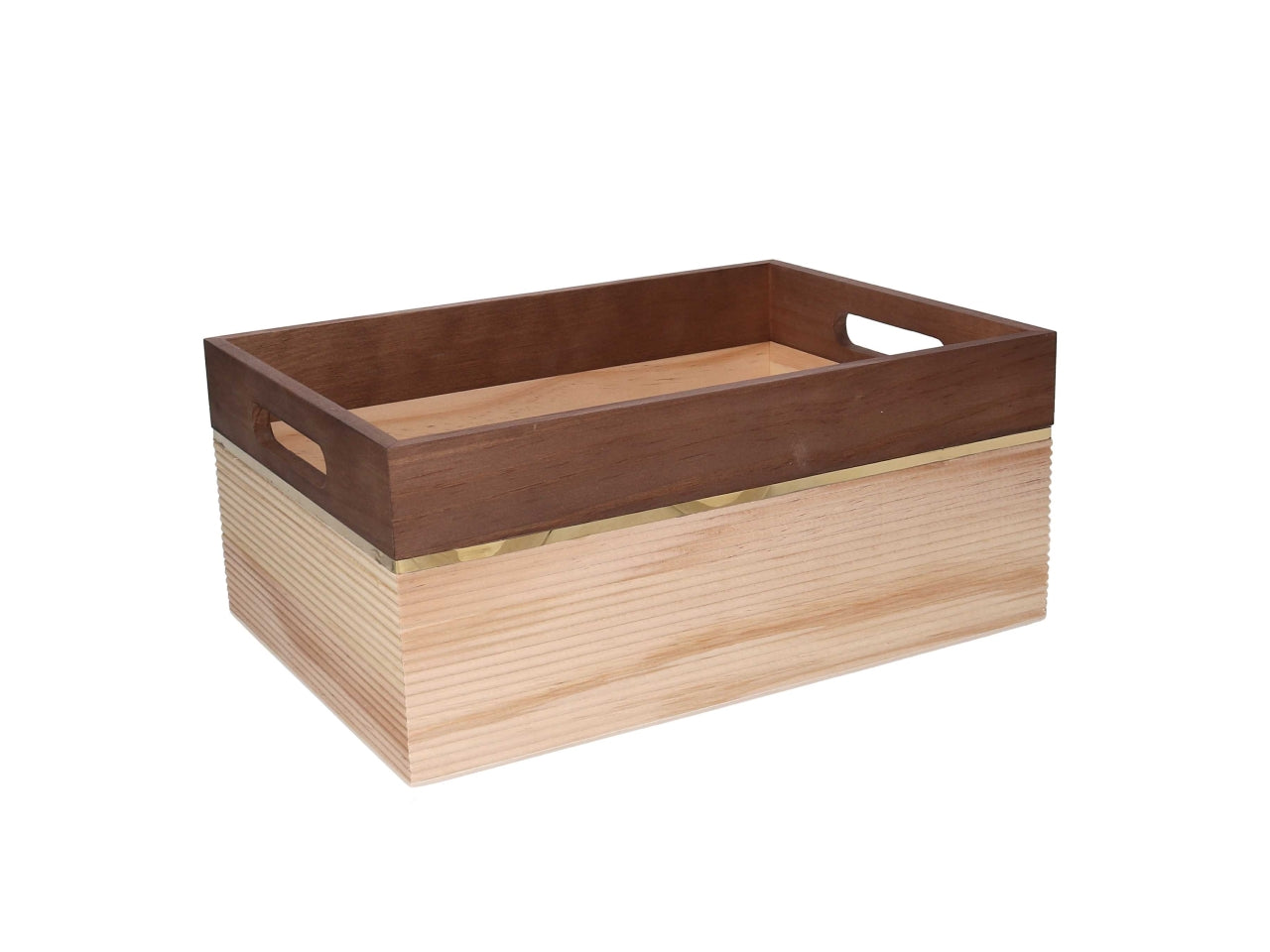 Set 3 cassette in legno naturale e noce 31x21x14,3cm-34,6x24,5x14,8cm-38x28x15,3cm