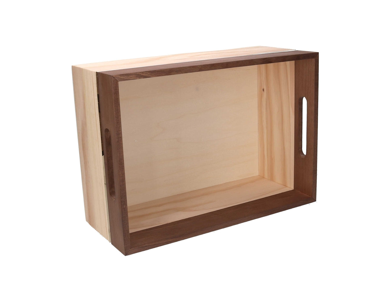 Set 3 cassette in legno naturale e noce 31x21x14,3cm-34,6x24,5x14,8cm-38x28x15,3cm