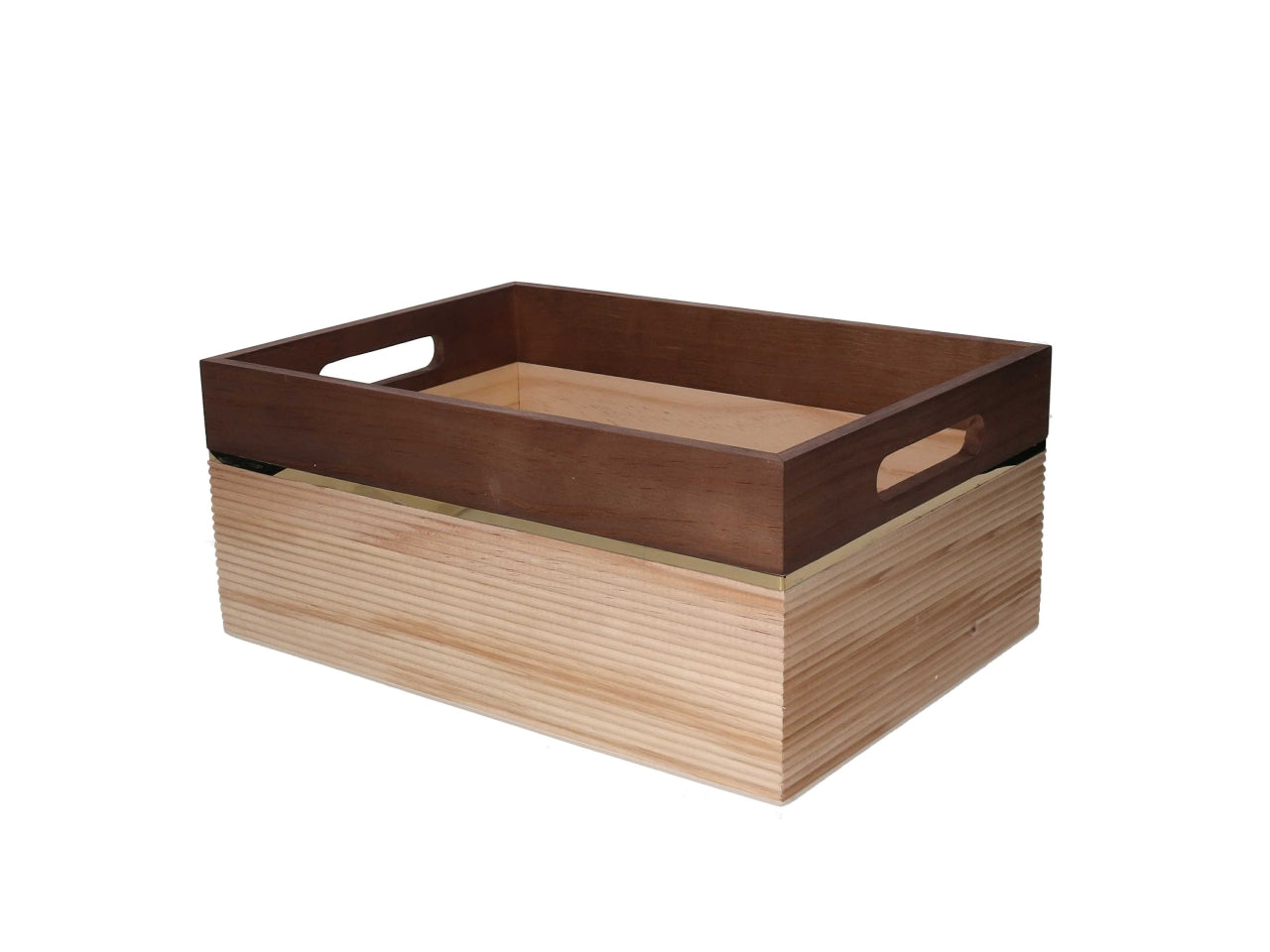 Set 3 cassette in legno naturale e noce 31x21x14,3cm-34,6x24,5x14,8cm-38x28x15,3cm