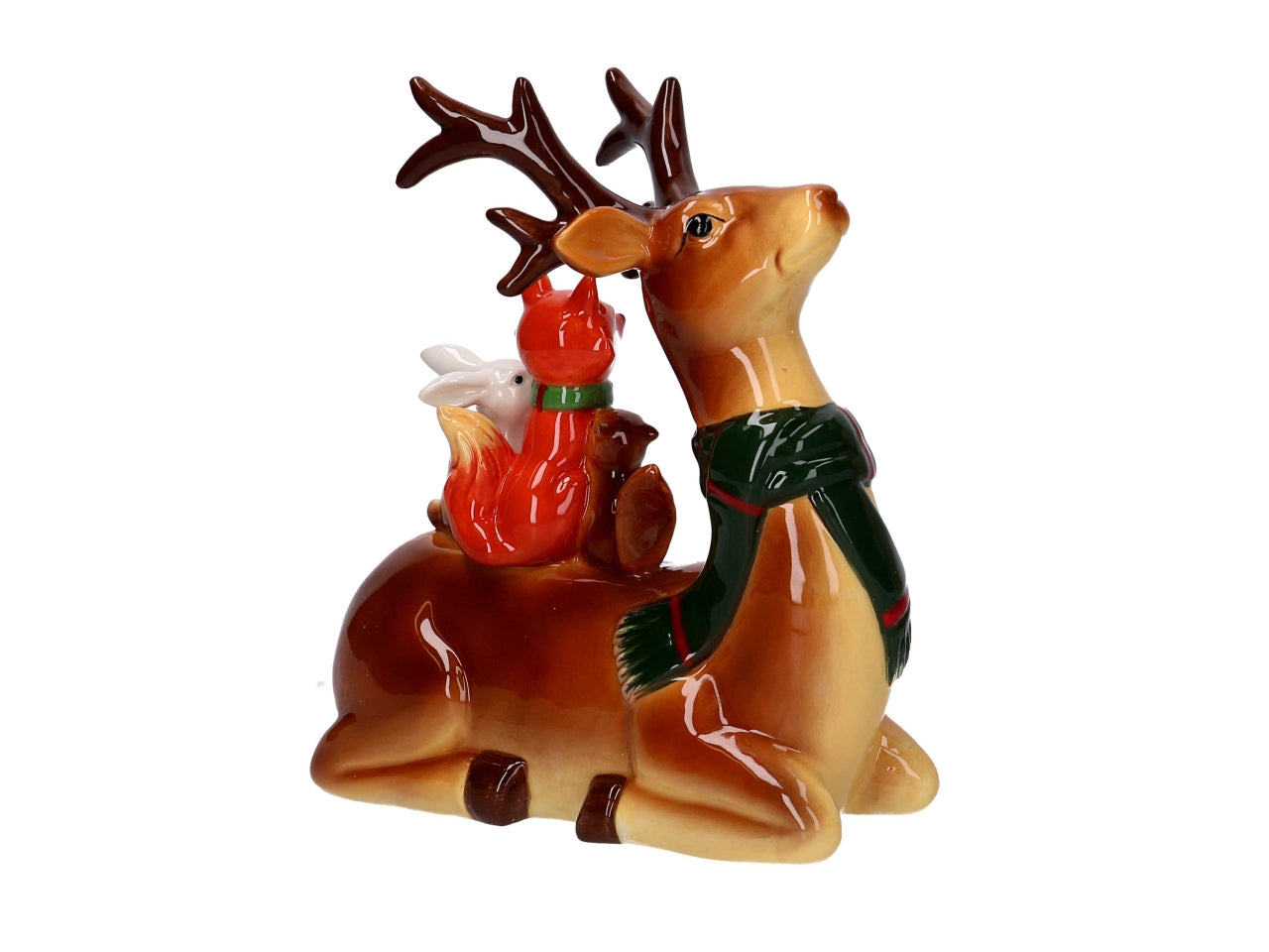 Renna in ceramica con animali 19,5x 8,5x20cm