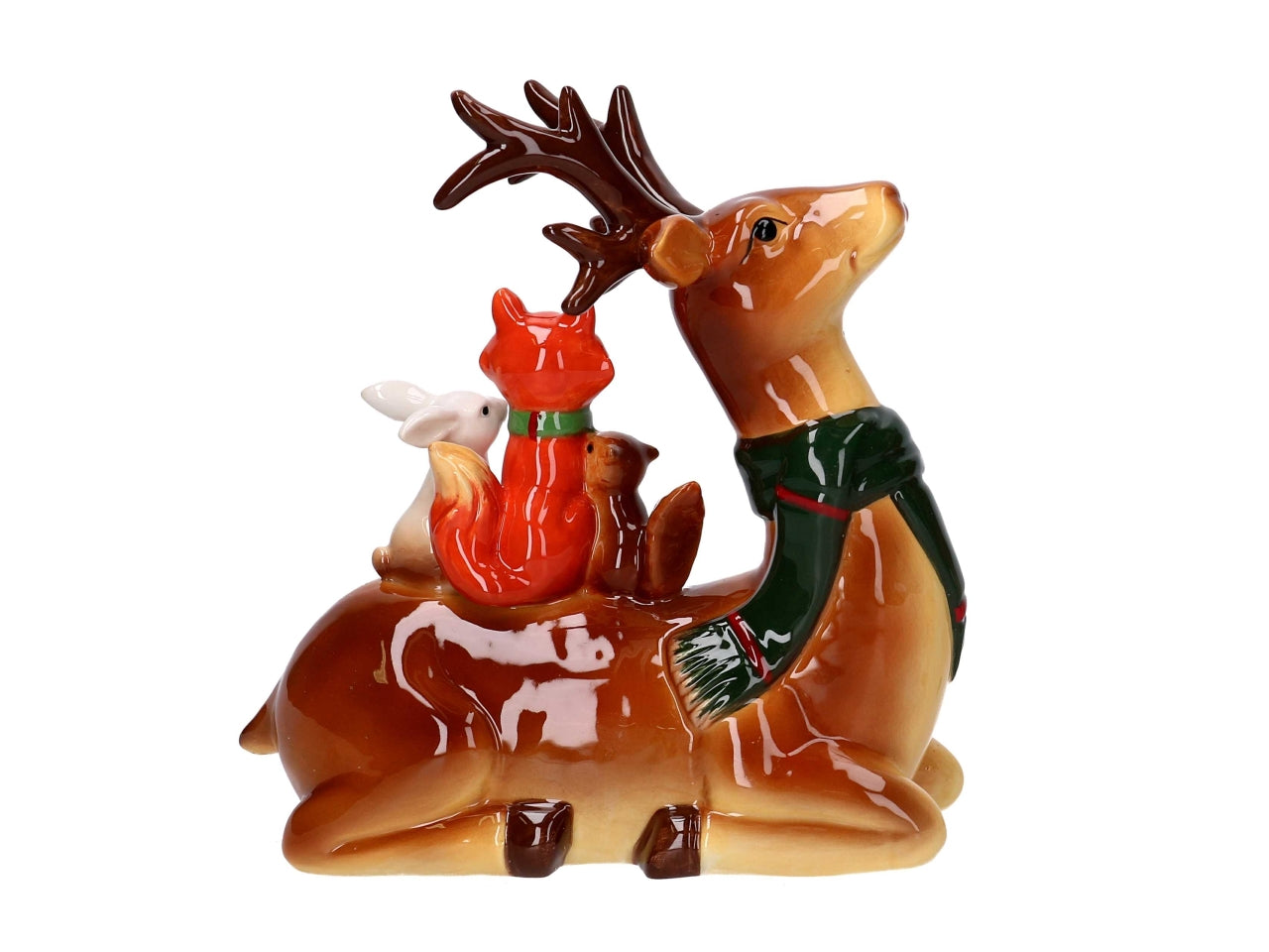 Renna in ceramica con animali 19,5x 8,5x20cm