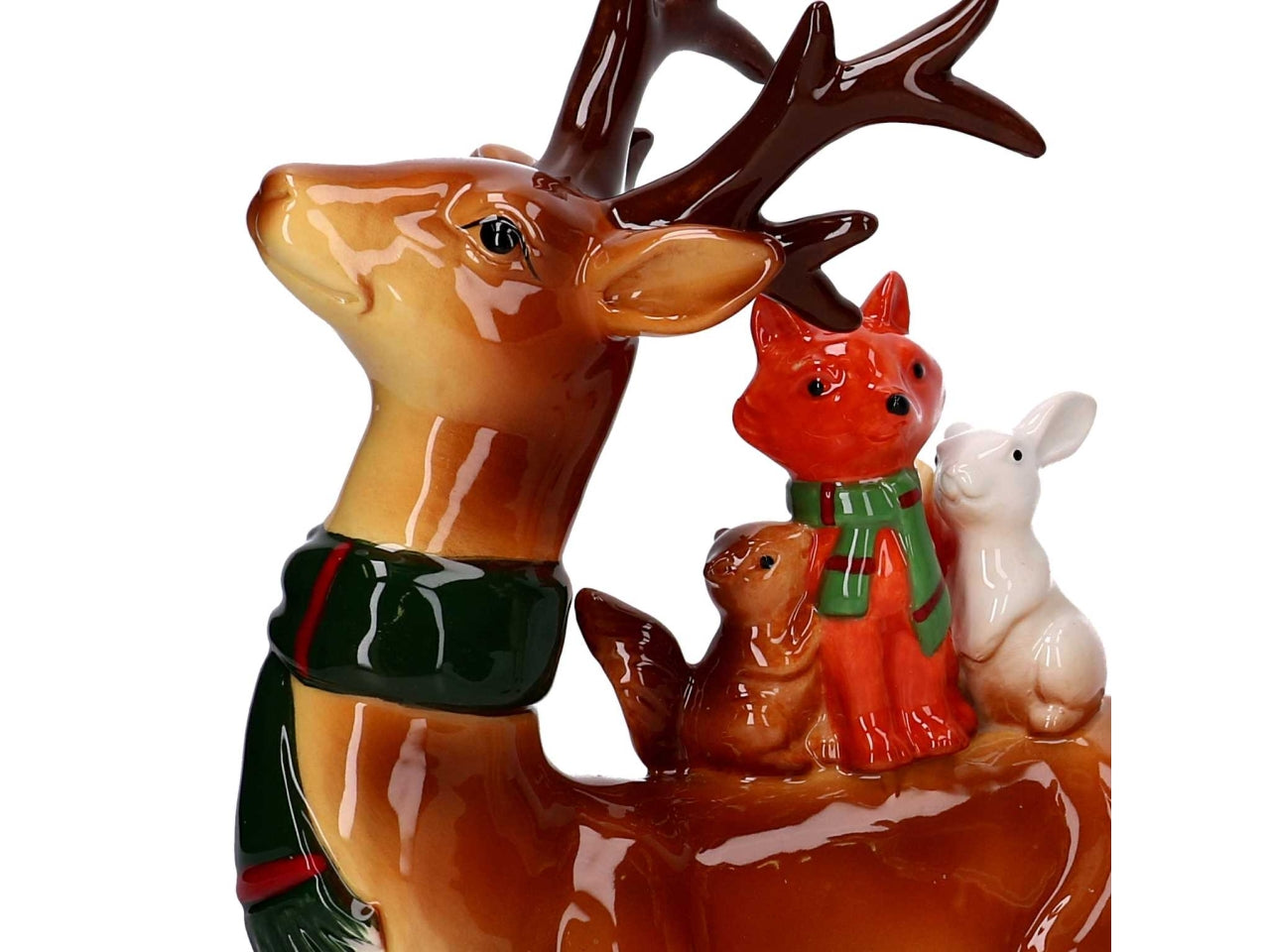 Renna in ceramica con animali 19,5x 8,5x20cm