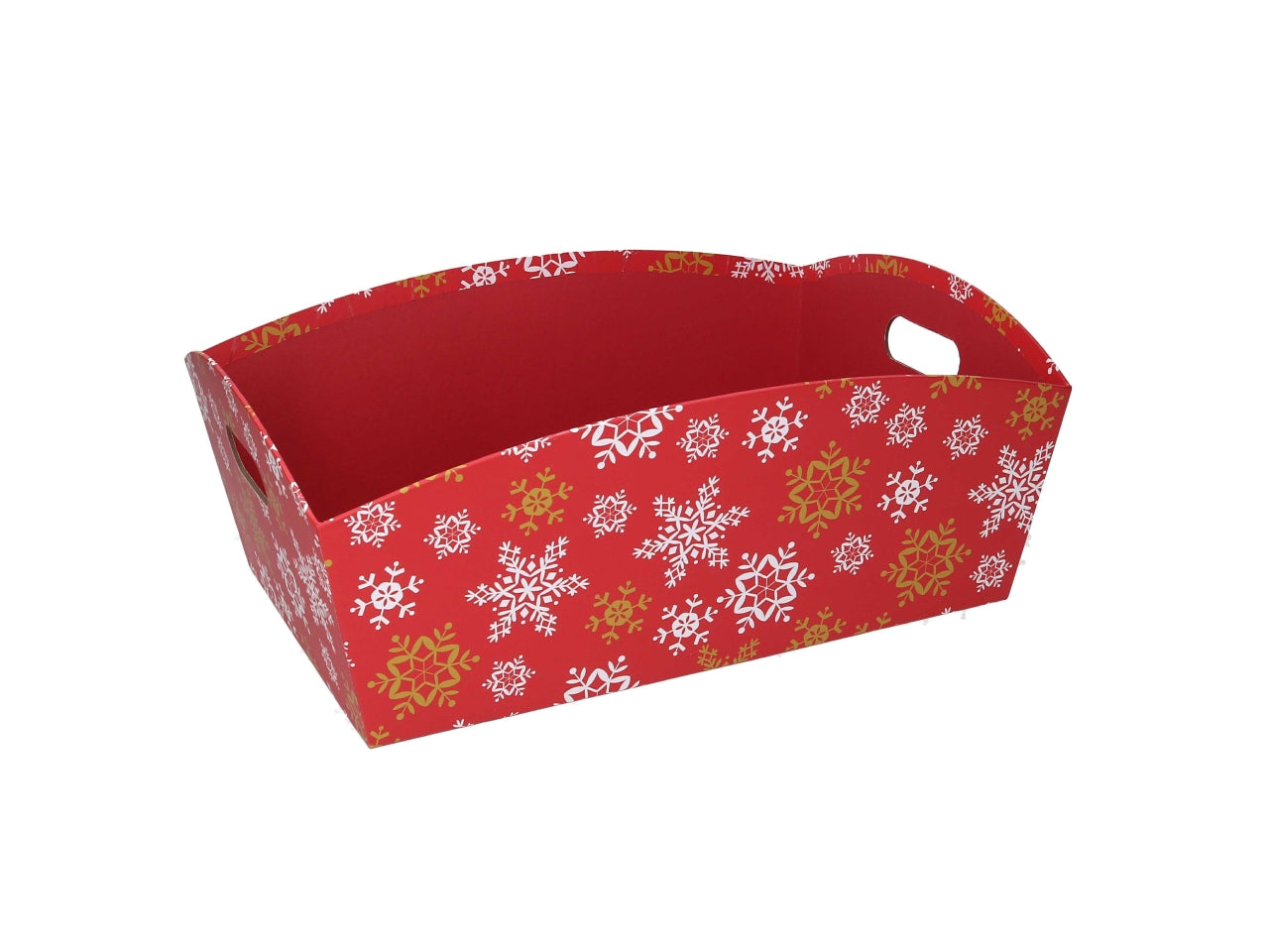 Cesta natalizia in cartone rosso fiocchi di neve 38x27x15cm - Vacchetti