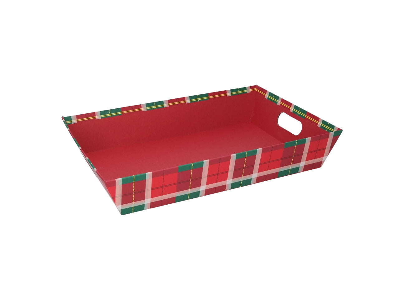 Cesta natalizia in cartone rosso tartan 38x27x7 cm - Vacchetti