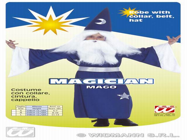 Costume da mago - il costume comprende tunica con collare, cintura e cappello - taglia 5-7 anni