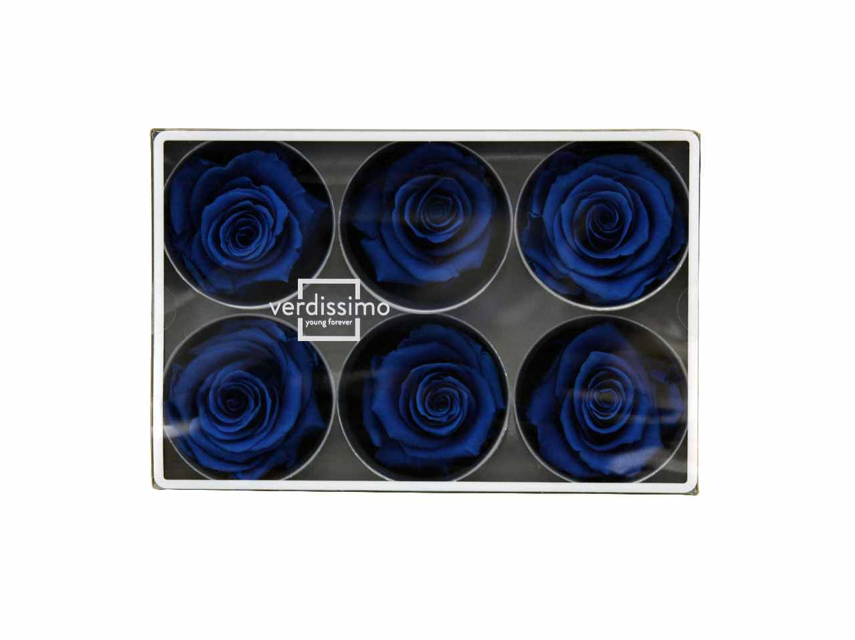Rosa stabilizzata colore blu misura d.5,5cm - La confezione comprende 6 rose