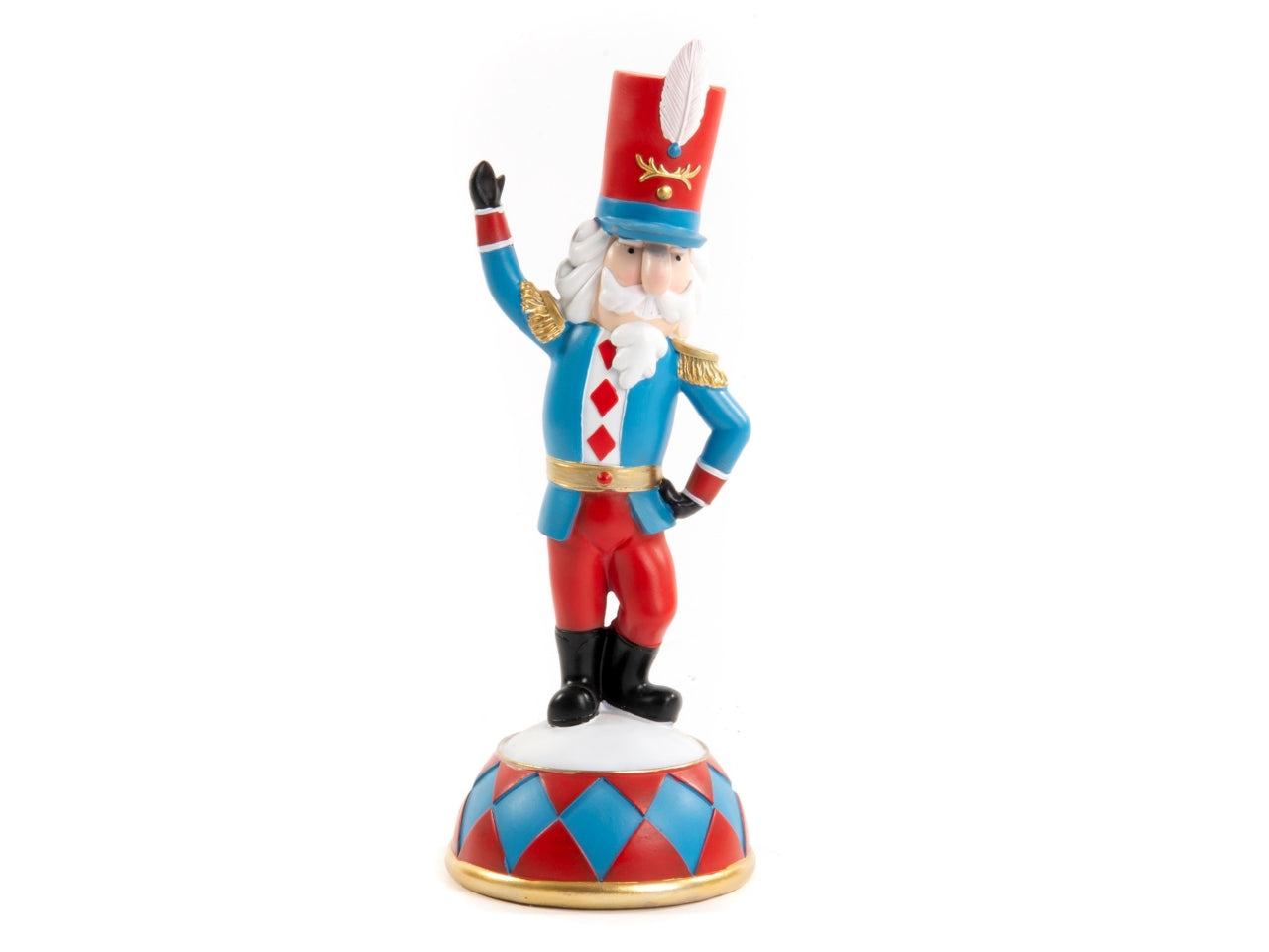 Schiaccianoci showman rosso e azzurro su trapezio 14,8x12x38cm in  resina