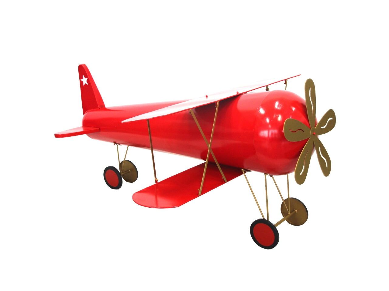Aereo modello decorativo in metallo rosso e dorato 154x126x77 cm - ViminBox