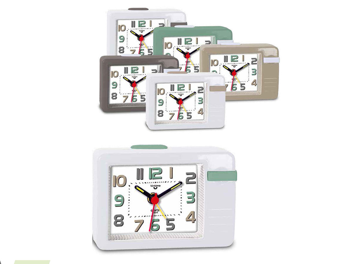 Sveglia mini al quarzo con sweep e luce in abs disponibile in 5 colori 8x7,5x3 cm - Virtime