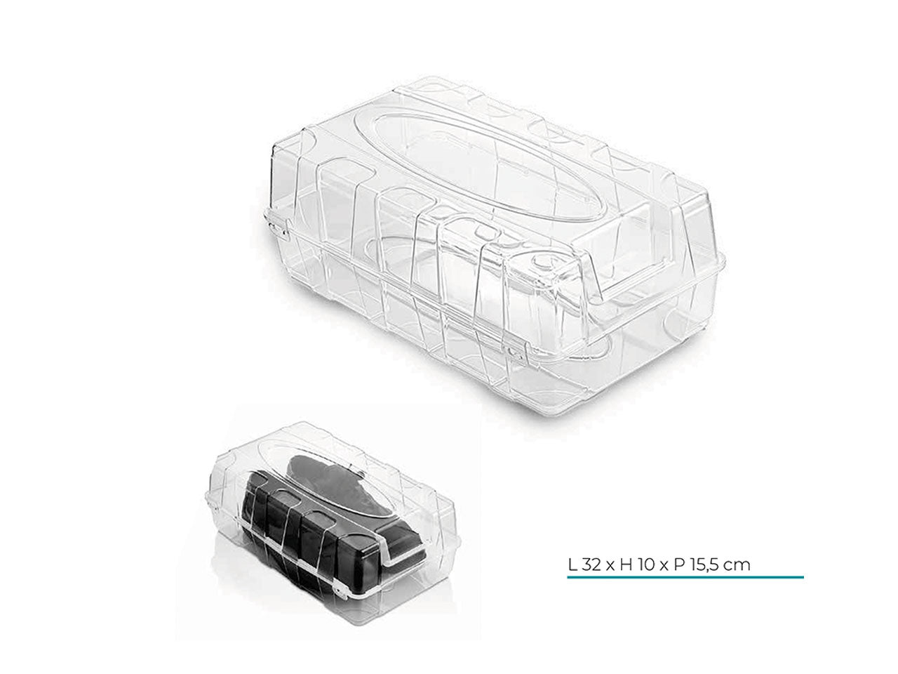 Scatola porta scarpe uomo in plastica trasparente 15,5x32x10cm