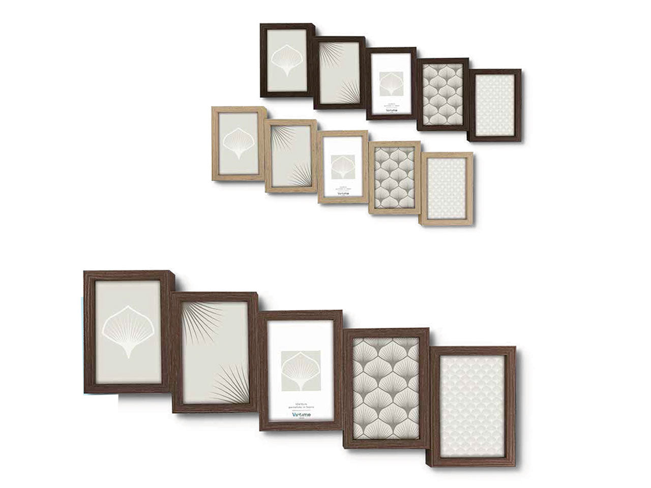 Cornice porta foto in mdf noce, rovere e noce scuro 10x15 cm, da 5 foto 62x18 cm - Virtime