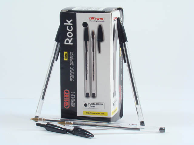Penna a sfera rock 1mm nero 50 pezzi