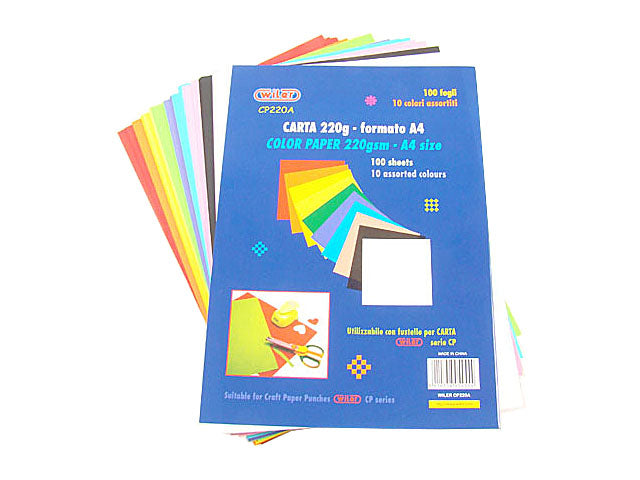 Carta colorata wiler a4 220gr assortiti 21x29,7 cm 100 fogli