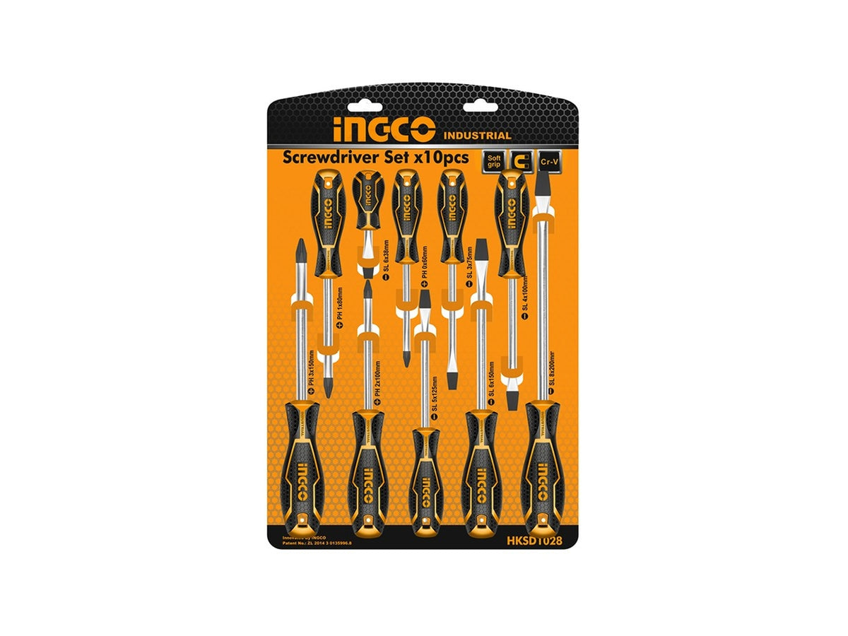 Set cacciaviti Ingco, 10 pezzi con impugnatura ergonomica e punte magnetiche: per fai da te e bricolage