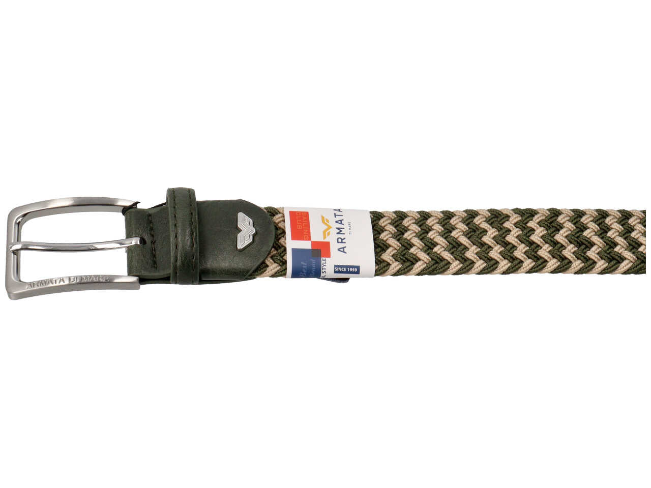 Cintura da uomo bicolore verde e beige in tessuto elastico 3,5 cm taglie assortite dalla 110 alla 125 cm - Armata di Mare
