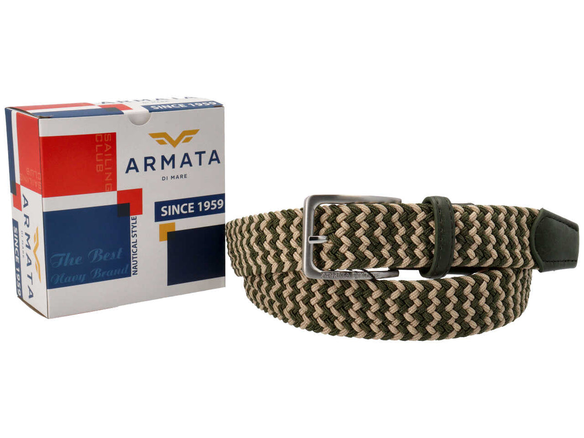 Cintura da uomo bicolore verde e beige in tessuto elastico 3,5 cm taglie assortite dalla 110 alla 125 cm - Armata di Mare