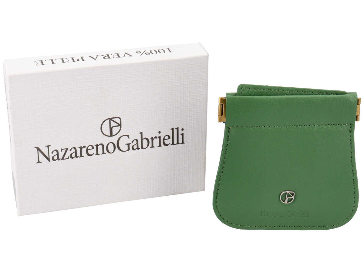 Portamonete uomo in pelle verde a 2 scomparti con chiusura a molla - 10x9 cm - Nazareno Gabrielli