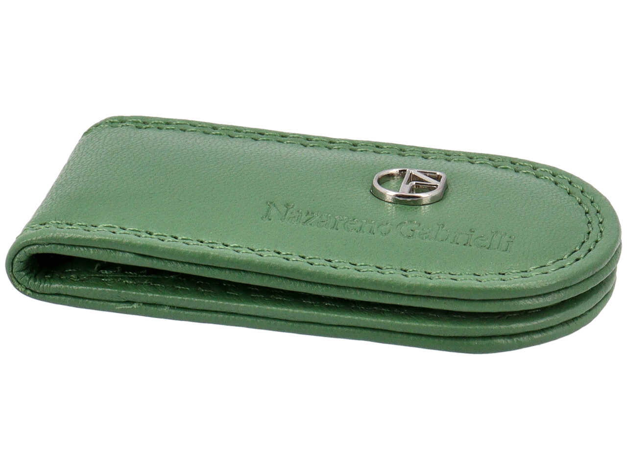 Fermasoldi uomo in pelle verde con chiusura magnetica e logo a rilievo - 4x7,5 cm - Nazareno Gabrielli