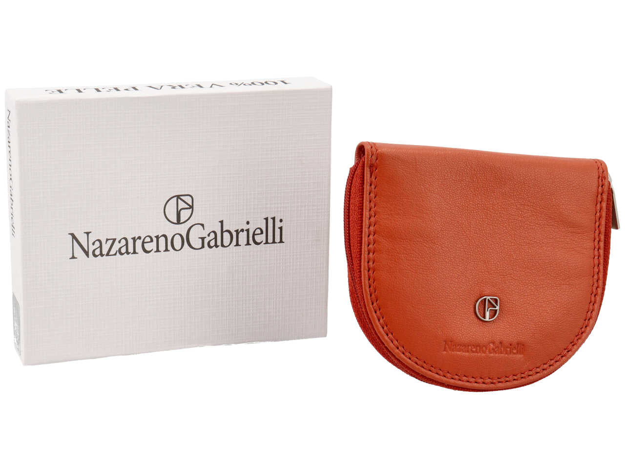 Portamonete uomo con zip in pelle arancione  - 9x10x1,5 cm - Nazareno Gabrielli
