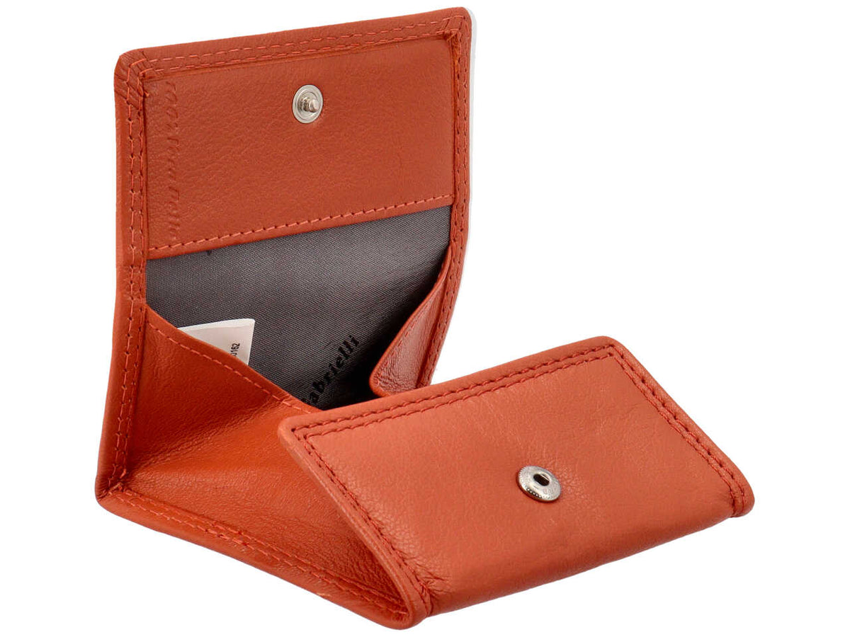 Portamonete uomo in pelle arancione con chiusura a bottone e logo a rilievo - 9x9x1,5 cm - Nazareno Gabrielli
